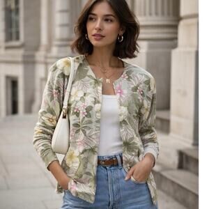 Pendleton Silk Blend Floral Tropical Cardigan Sweater Women’s M Coastal Summer